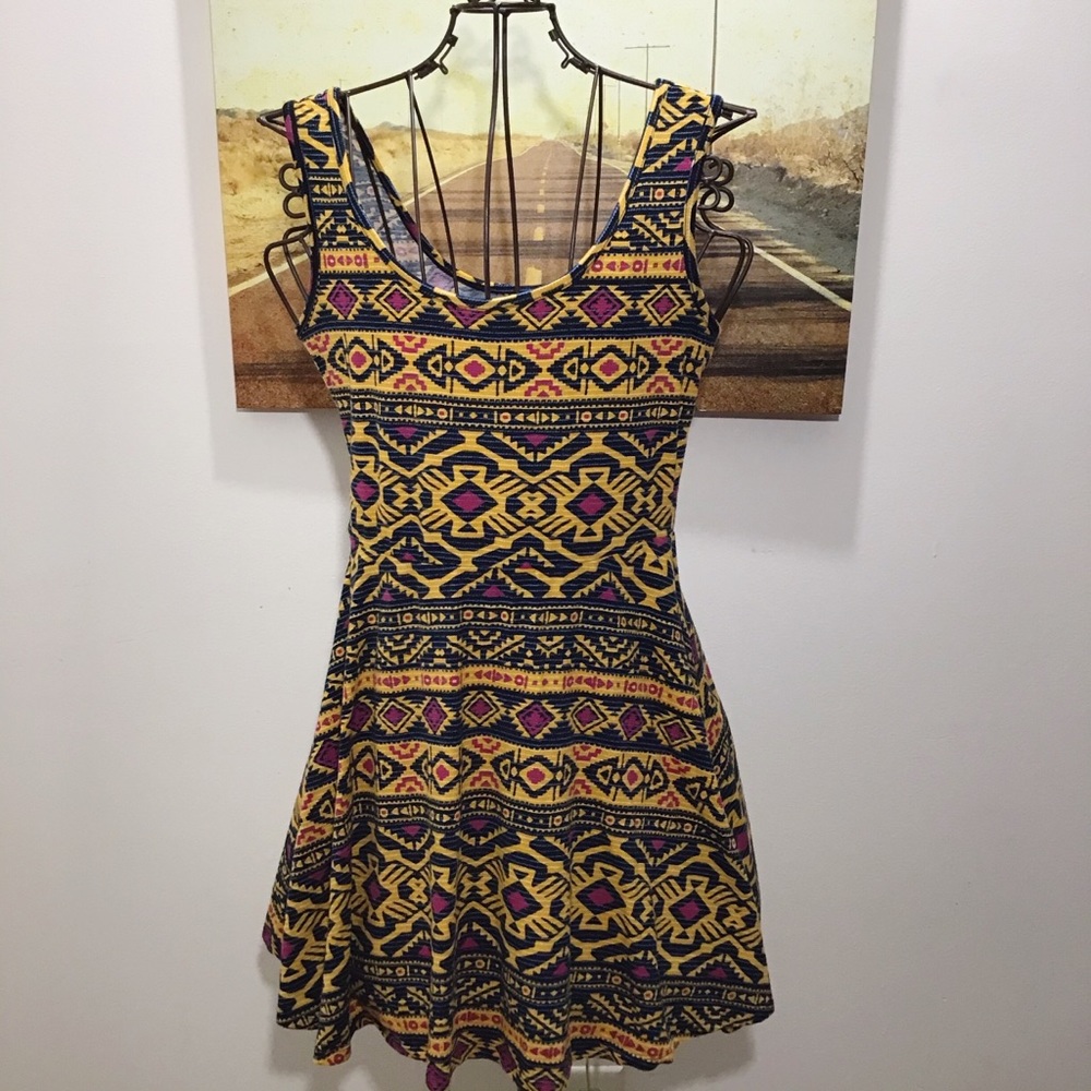 Yellow Aztec Print Boho Dress M